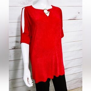 Travelers by Chico’s / Chic Red Blouse with Gold Ring Detail